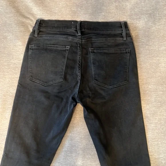 Frame Denim Black Ankle Le Skinny Jean with Front Split Distressed Seams Size 27 - Picture 2 of 5
